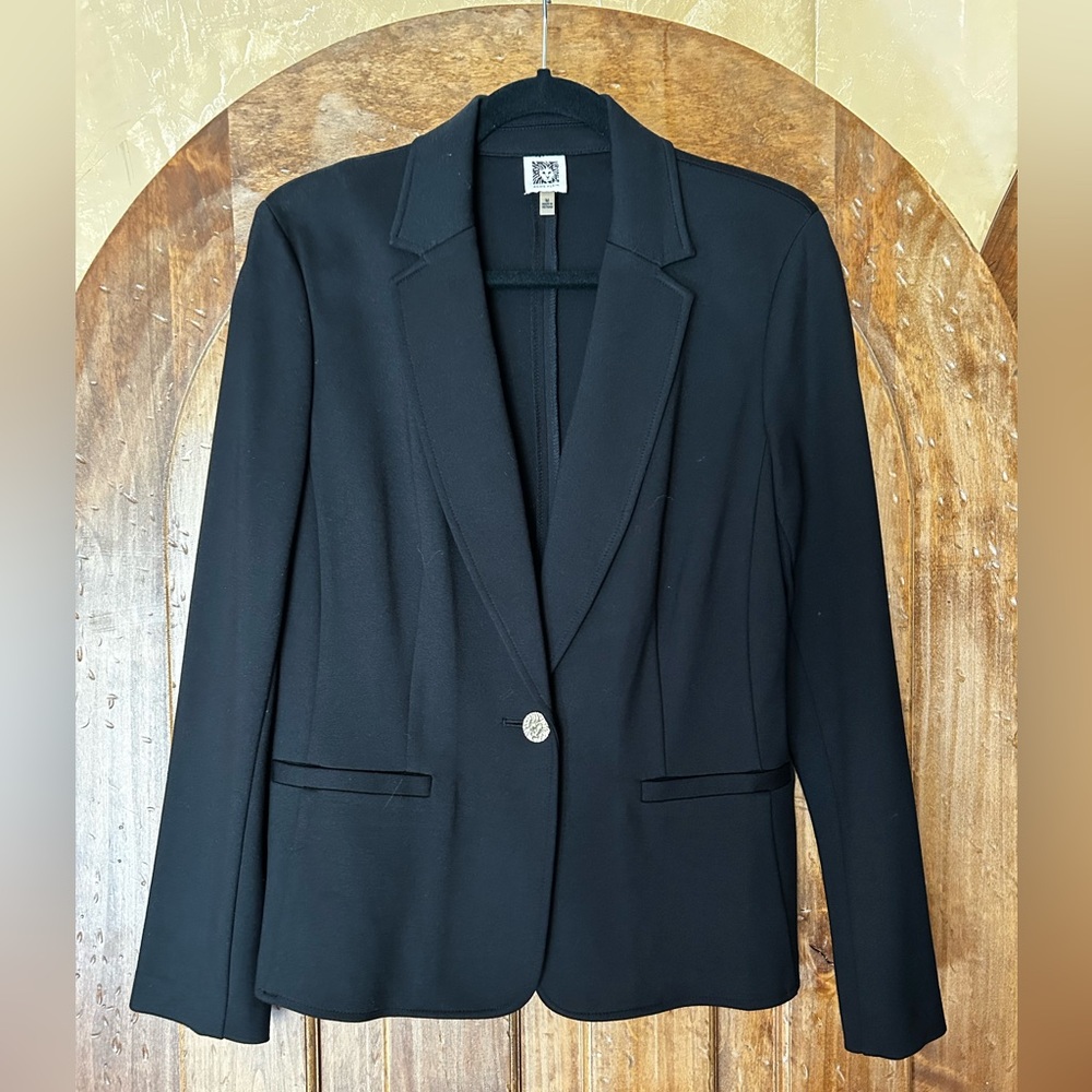 Anne Klein Black Single Button Blazer, Size Medium